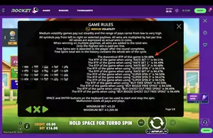 The Big Dog House RTP 94.48% at Casino Rocket — game rules screen