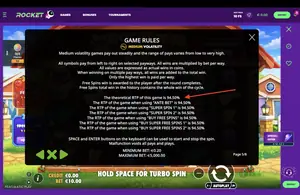 The Dog House Megaways 1000 RTP 94.50% at Casino Rocket — game rules screen