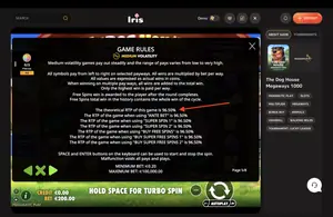 The Dog House Megaways 1000 RTP 96.50% at IRIS — game rules screen